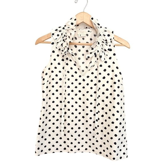 kate spade new york Tops - Kate Spade‎ 100% Silk Statement Polka Dot Tie Peplum Ruffle Top Ivory Black Sz 4